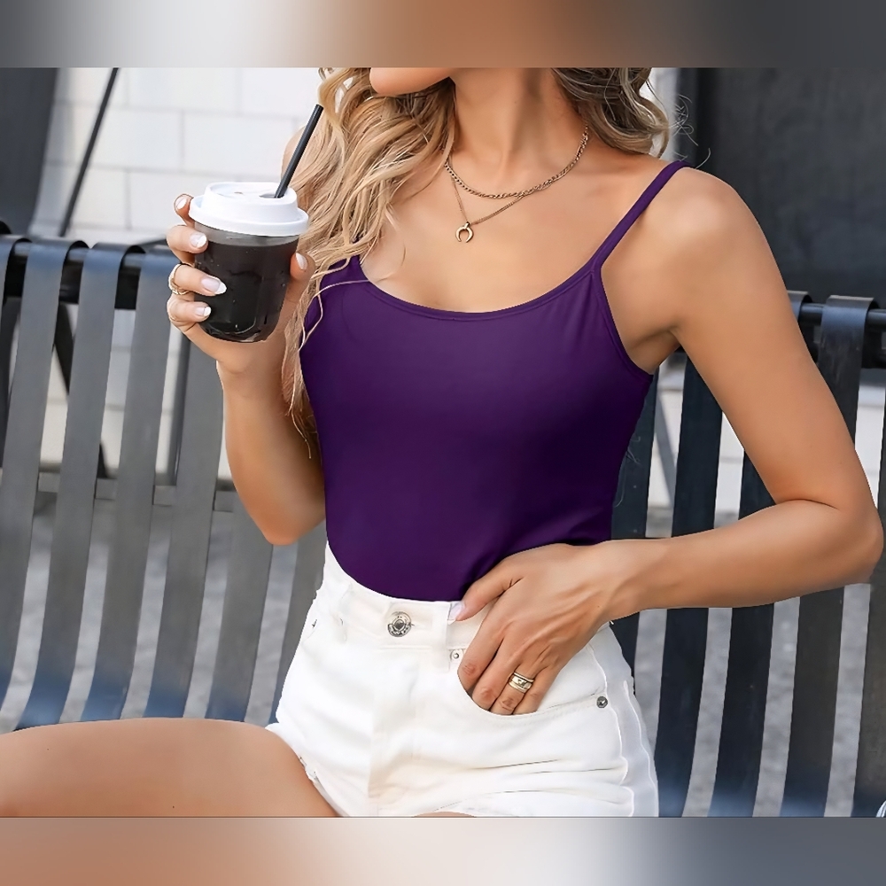 Purple Shelf Bra Camisole Strap Top